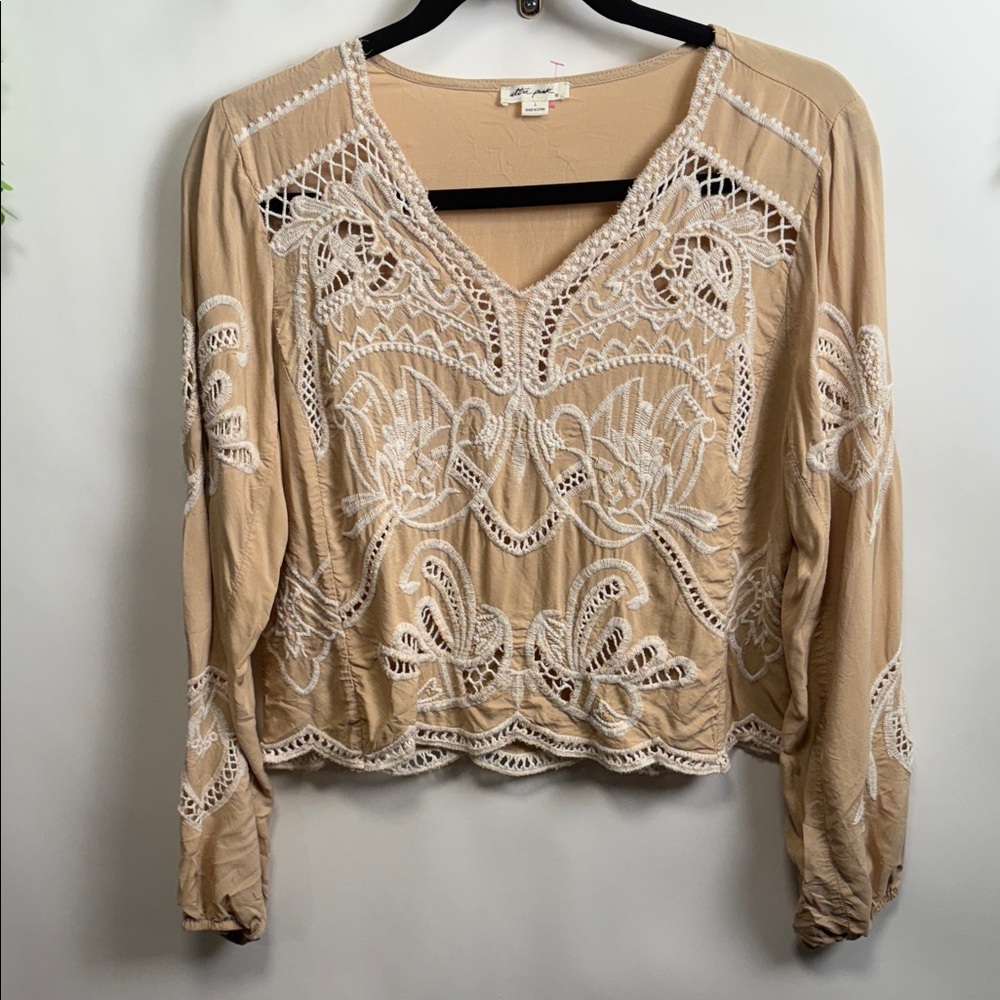 Ultra Pink Beige and White Lace Blouse